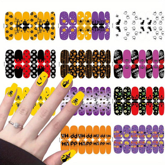 11 Sheets Halloween Nail Wraps Art Stickers Pumpkin Bat Ghost Spider Pattern