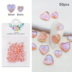 50 pcs Holographic Heart Nail Decorations Reflective Cat Eye Charms for Nail Art