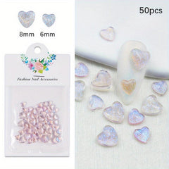 50 pcs Holographic Heart Nail Decorations Reflective Cat Eye Charms for Nail Art