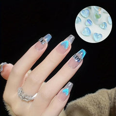 50 pcs Holographic Heart Nail Decorations Reflective Cat Eye Charms for Nail Art