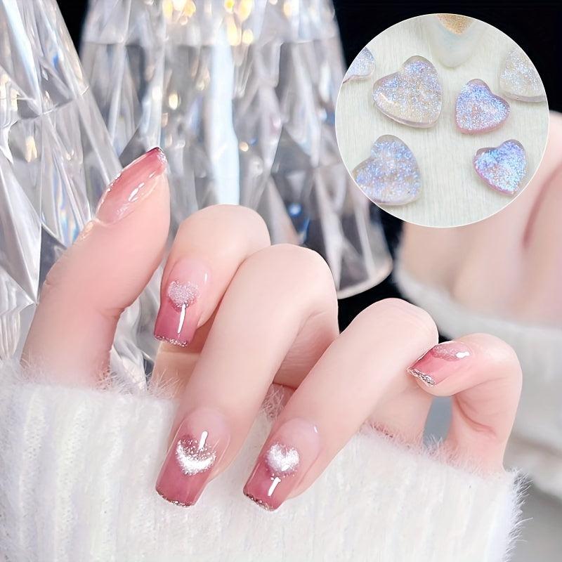 50 pcs Holographic Heart Nail Decorations Reflective Cat Eye Charms for Nail Art