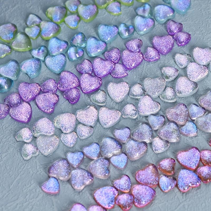 50 pcs Holographic Heart Nail Decorations Reflective Cat Eye Charms for Nail Art