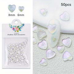 50 pcs Holographic Heart Nail Decorations Reflective Cat Eye Charms for Nail Art