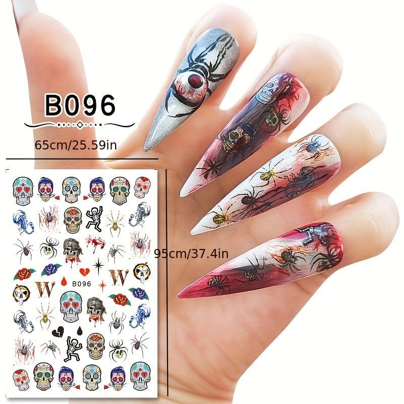 Halloween Nail Art Stickers Skull Spider Bloody Eyeball Ghost Nail Decals