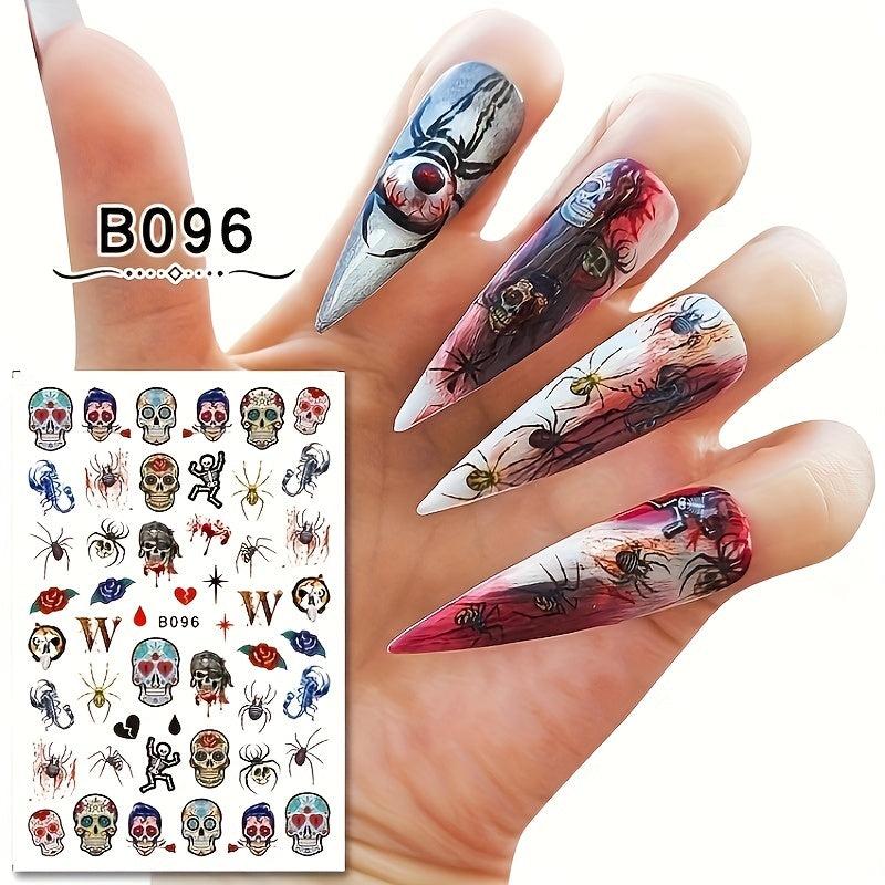 Halloween Nail Art Stickers Skull Spider Bloody Eyeball Ghost Nail Decals