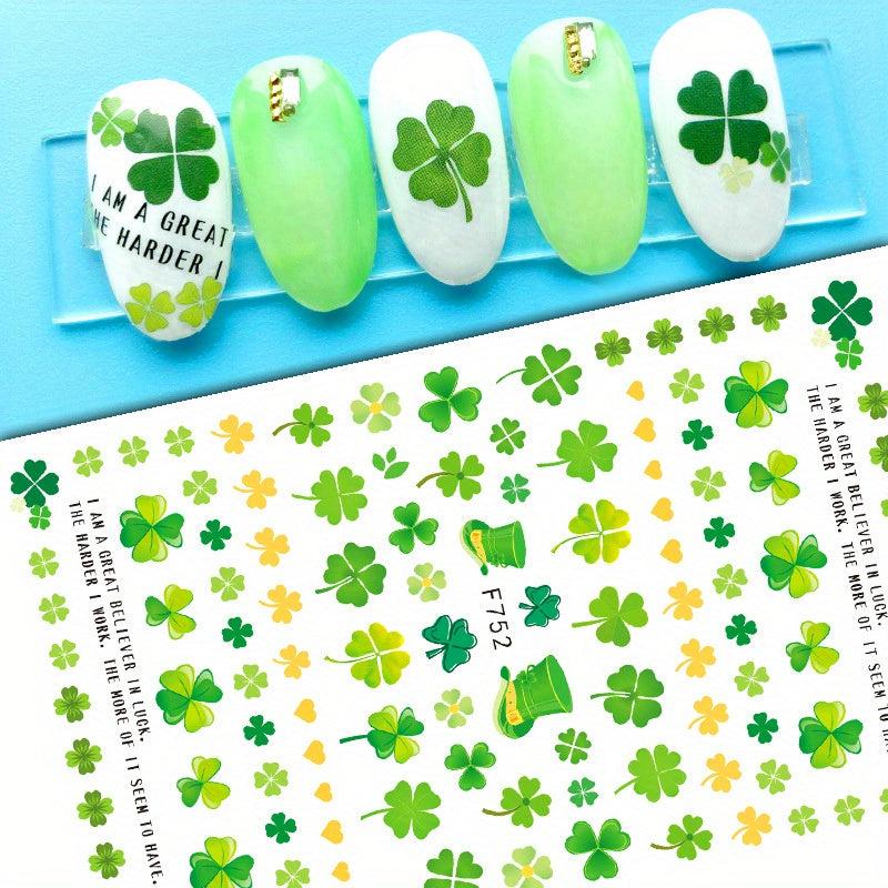 St Patrick's Nail Art Stickers Shamrock Nail Decal Green Lucky Clover
