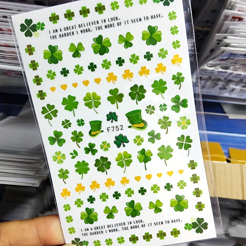 St Patrick's Nail Art Stickers Shamrock Nail Decal Green Lucky Clover