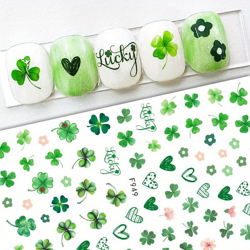 St Patrick's Nail Art Stickers Shamrock Nail Decal Green Lucky Clover