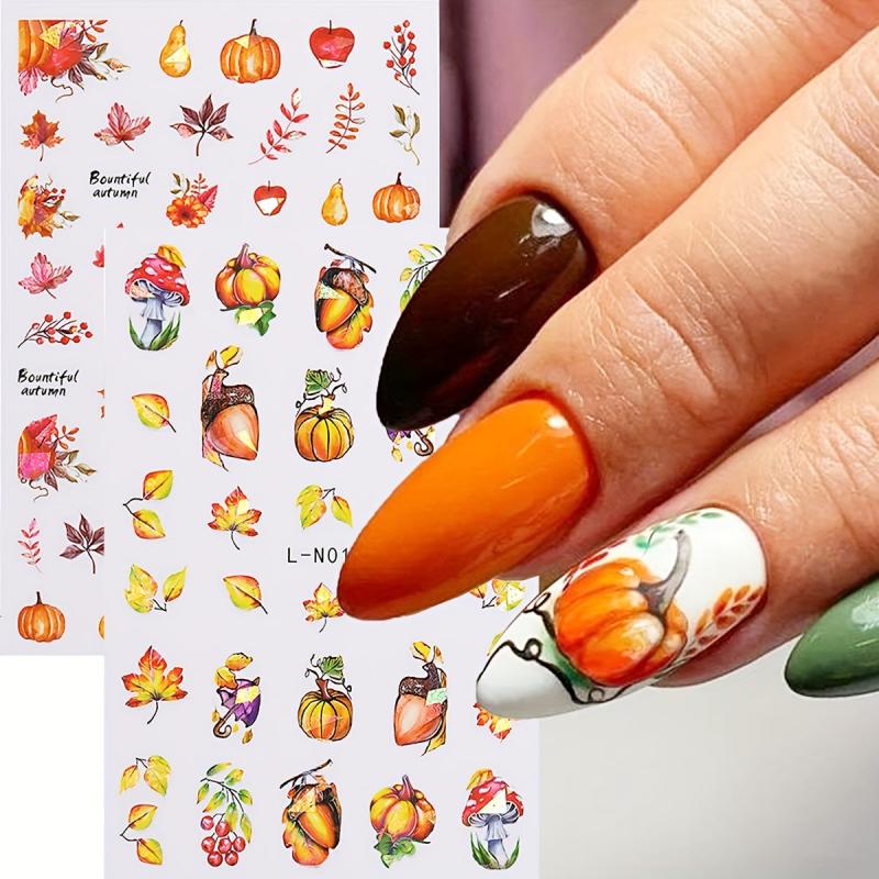 Holographic Maple Leaf Nail Art Stickers Yellow Fall Painting