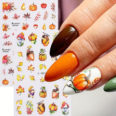 Holographic Maple Leaf Nail Art Stickers Yellow Fall Painting