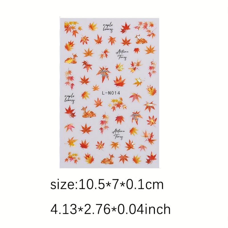 Holographic Maple Leaf Nail Art Stickers Yellow Fall Painting