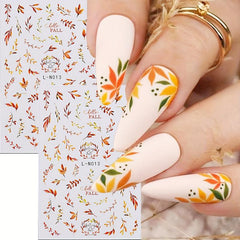 Holographic Maple Leaf Nail Art Stickers Yellow Fall Painting