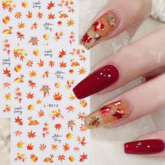 Holographic Maple Leaf Nail Art Stickers Yellow Fall Painting