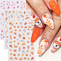 Holographic Maple Leaf Nail Art Stickers Yellow Fall Painting