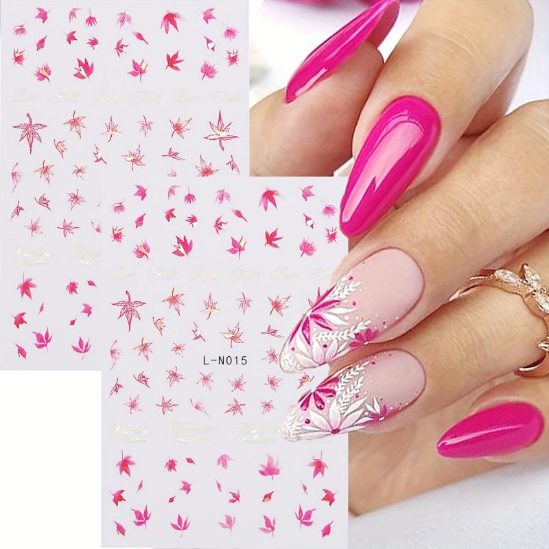 Holographic Maple Leaf Nail Art Stickers Yellow Fall Painting