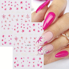 Holographic Maple Leaf Nail Art Stickers Yellow Fall Painting