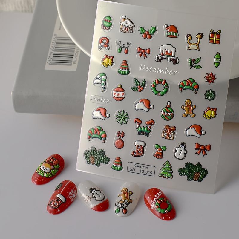 2pcs Christmas Nail Art Stickers Snowman Biscuits Nail Decals Self Adhesive