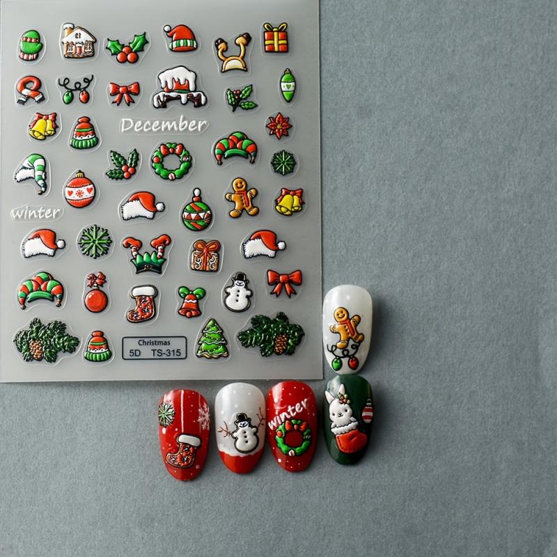 2pcs Christmas Nail Art Stickers Snowman Biscuits Nail Decals Self Adhesive