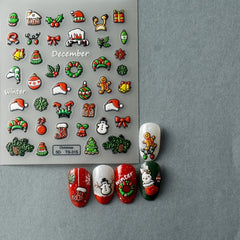 2pcs Christmas Nail Art Stickers Snowman Biscuits Nail Decals Self Adhesive