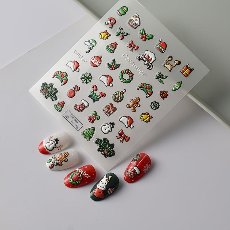 2pcs Christmas Nail Art Stickers Snowman Biscuits Nail Decals Self Adhesive