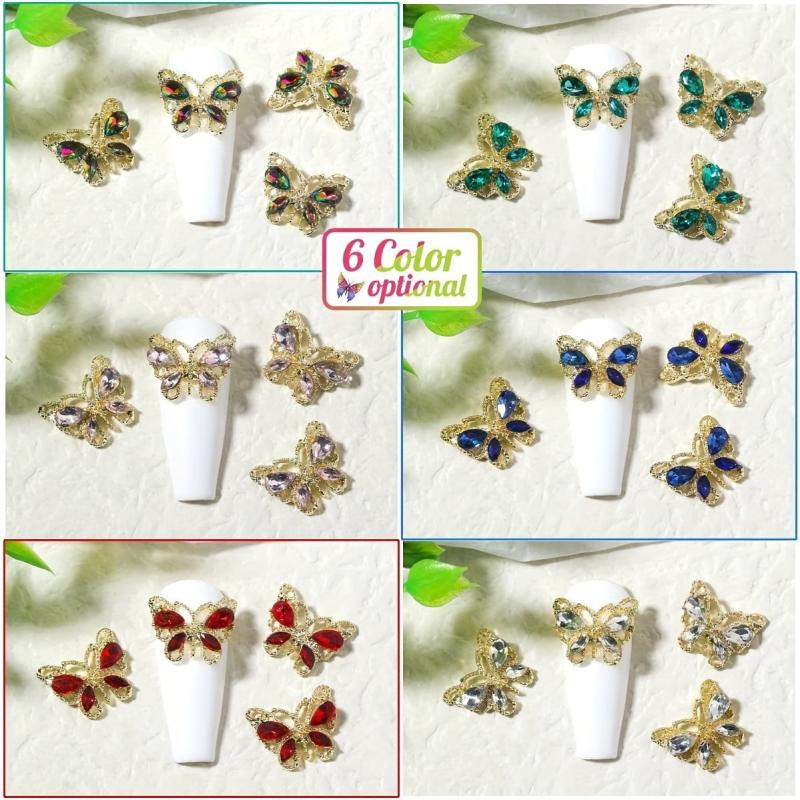 24pcs Butterfly Nail Charms 6 Colors for DIY Nail Art