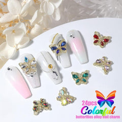 24pcs Butterfly Nail Charms 6 Colors for DIY Nail Art