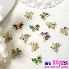 24pcs Butterfly Nail Charms 6 Colors for DIY Nail Art