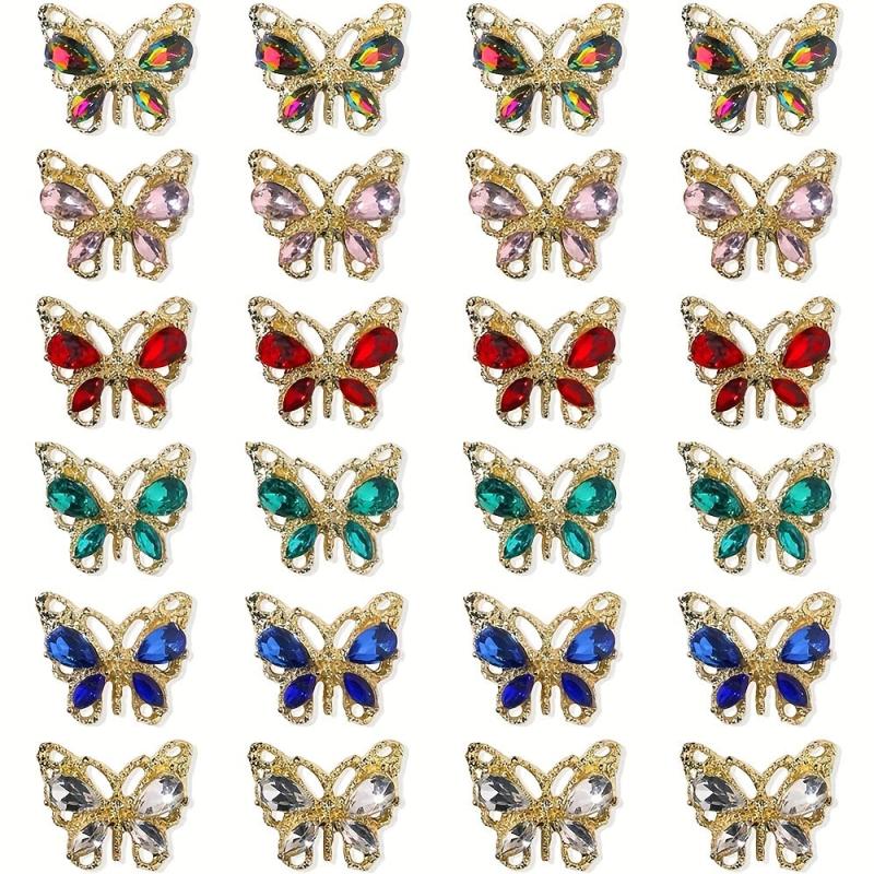 24pcs Butterfly Nail Charms 6 Colors for DIY Nail Art