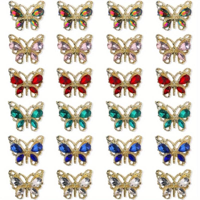 24pcs Butterfly Nail Charms 6 Colors for DIY Nail Art