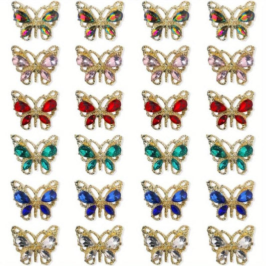24pcs Butterfly Nail Charms 6 Colors for DIY Nail Art