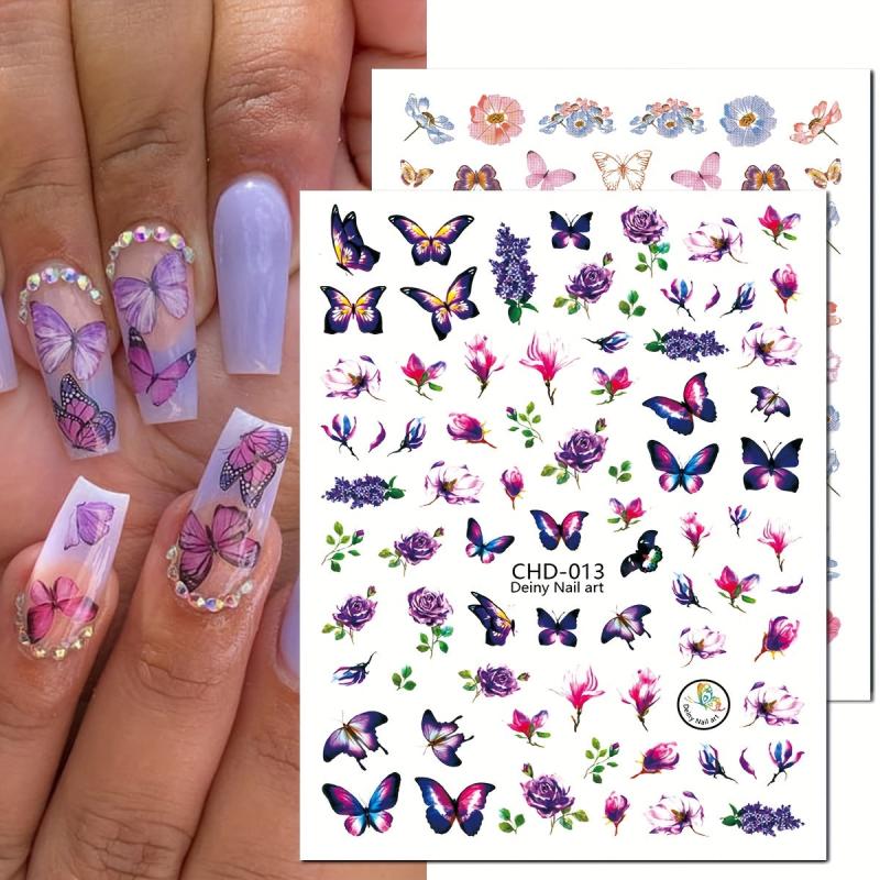 6 Sheets Butterfly Nail Art Stickers 3D Self Adhesive Designs Nail Decals