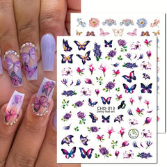 6 Sheets Butterfly Nail Art Stickers 3D Self Adhesive Designs Nail Decals
