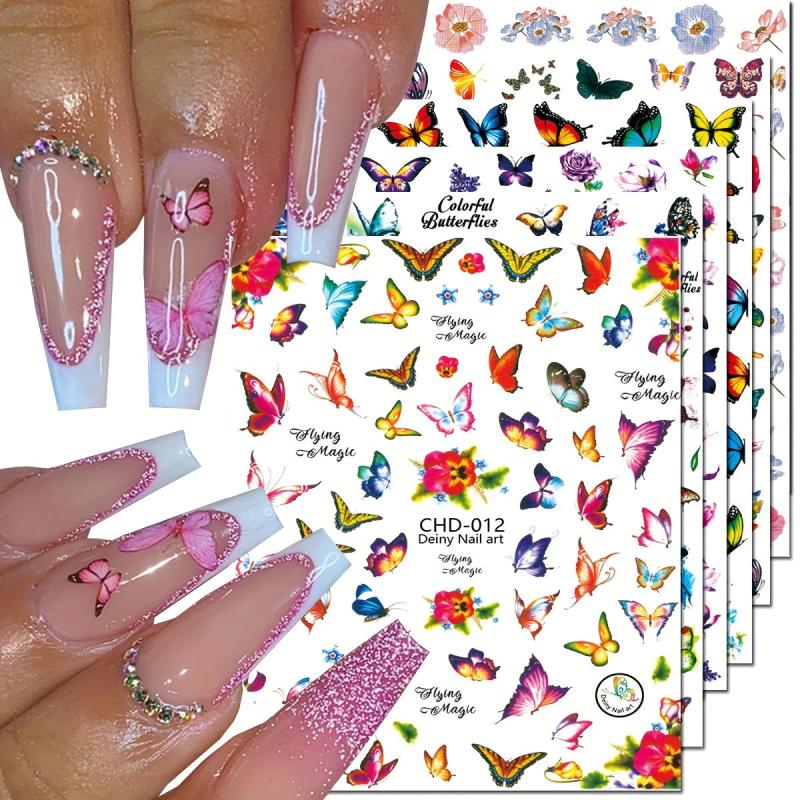 6 Sheets Butterfly Nail Art Stickers 3D Self Adhesive Designs Nail Decals
