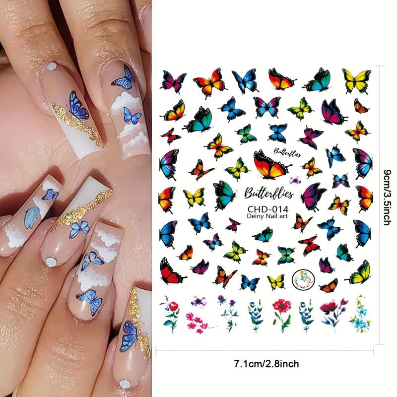 6 Sheets Butterfly Nail Art Stickers 3D Self Adhesive Designs Nail Decals