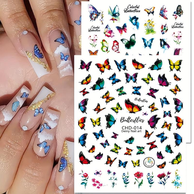 6 Sheets Butterfly Nail Art Stickers 3D Self Adhesive Designs Nail Decals
