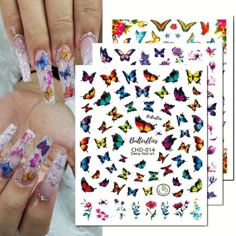 6 Sheets Butterfly Nail Art Stickers 3D Self Adhesive Designs Nail Decals