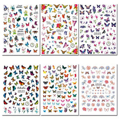 6 Sheets Butterfly Nail Art Stickers 3D Self Adhesive Designs Nail Decals