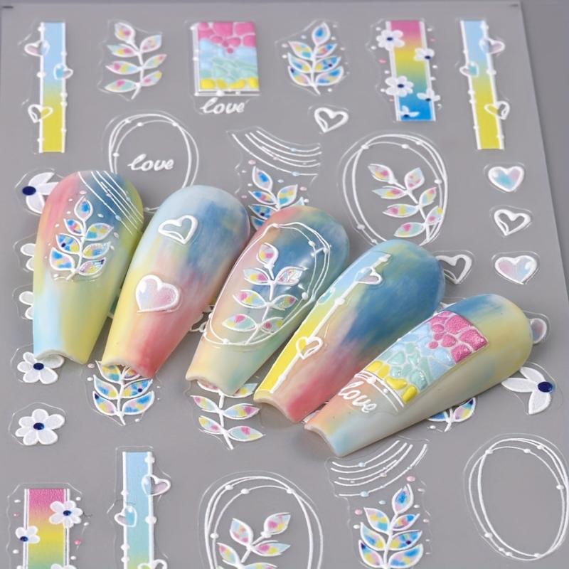 5D Embossed Floral Nail Stickers Self Adhesive Decals DIY Nail Art Supplies