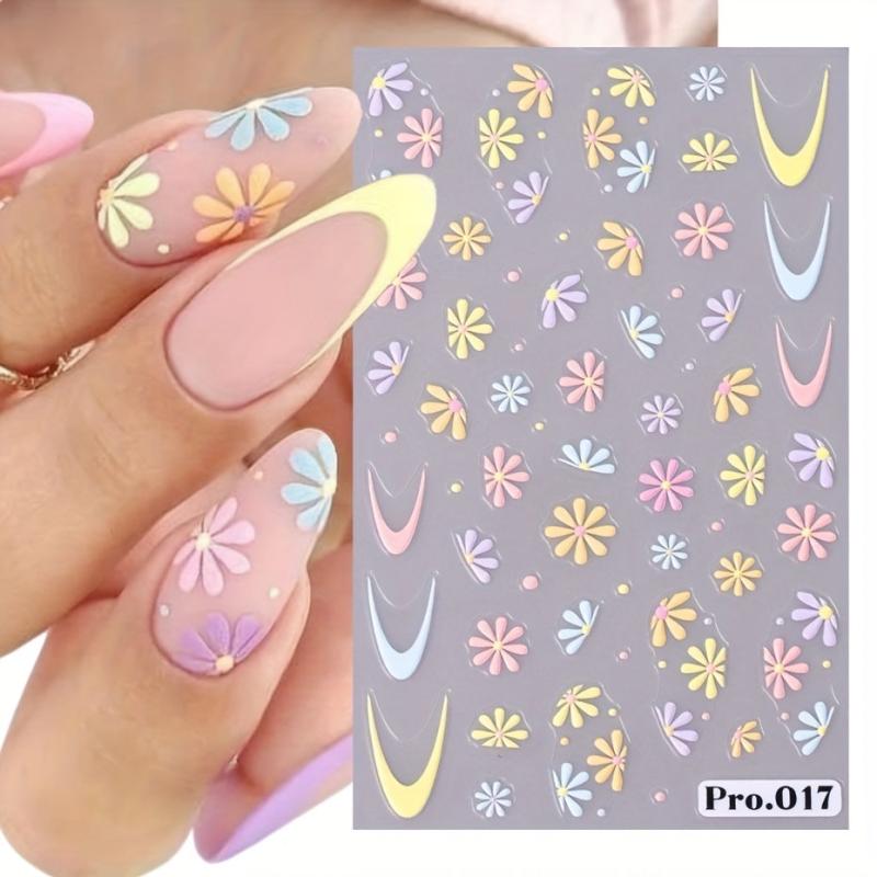 5D Embossed Floral Nail Stickers Self Adhesive Decals DIY Nail Art Supplies