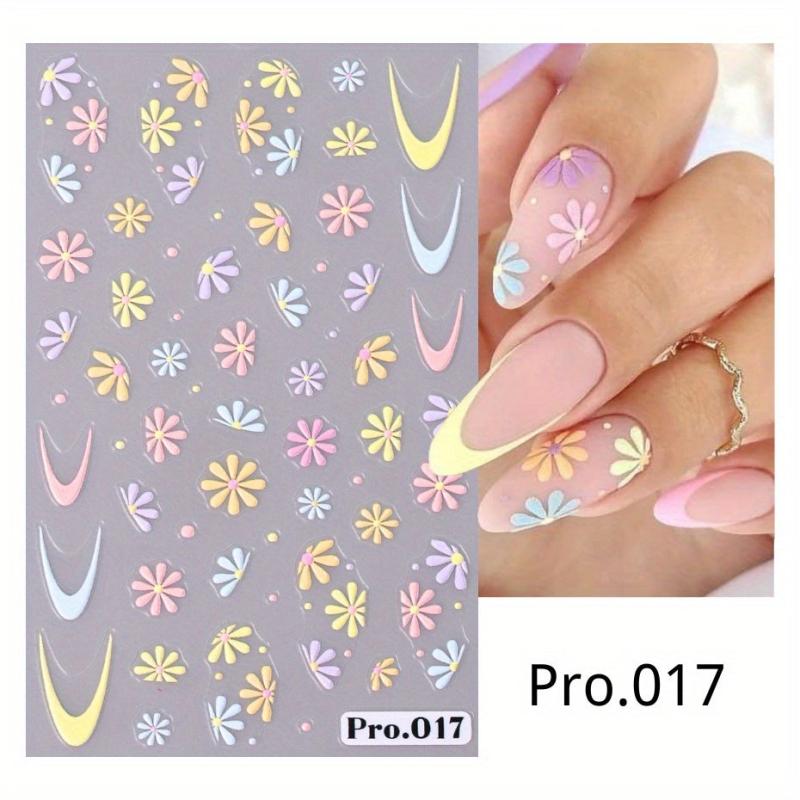 5D Embossed Floral Nail Stickers Self Adhesive Decals DIY Nail Art Supplies