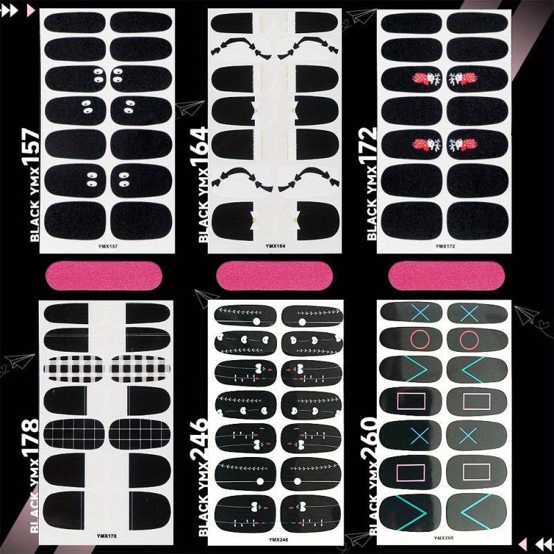 Geometric Line Nail Polish Strips with Love Nail Art Stickers