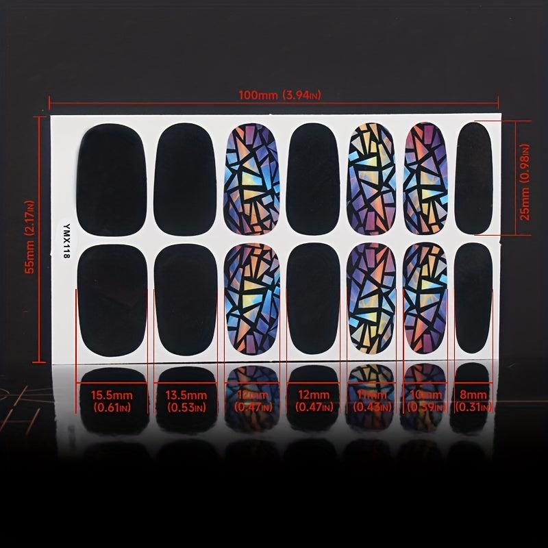 Geometric Line Nail Polish Strips with Love Nail Art Stickers