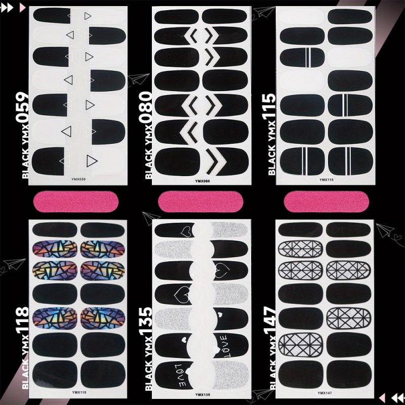 Geometric Line Nail Polish Strips with Love Nail Art Stickers