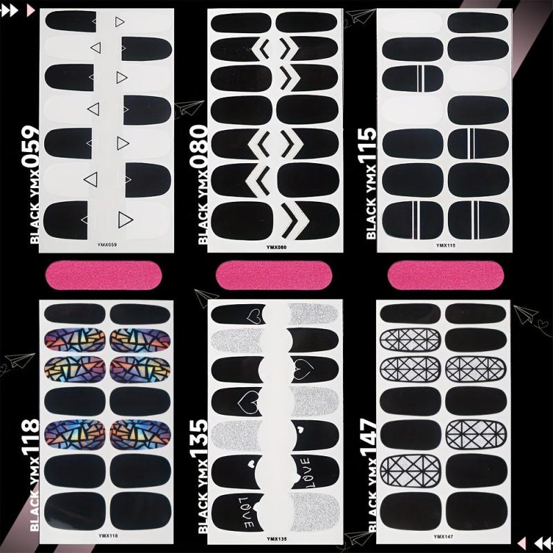 Geometric Line Nail Polish Strips with Love Nail Art Stickers