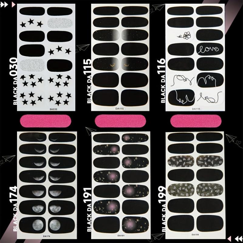 Geometric Line Nail Polish Strips with Love Nail Art Stickers