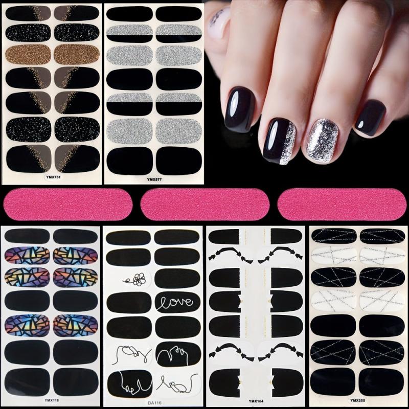 Geometric Line Nail Polish Strips with Love Nail Art Stickers