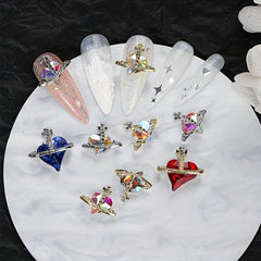 Peach Heart Nail Art Charms With Rhinestones Alloy Planet Nail Gem
