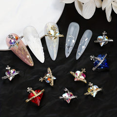 Peach Heart Nail Art Charms With Rhinestones Alloy Planet Nail Gem