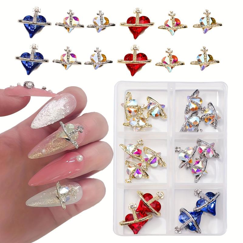 Peach Heart Nail Art Charms With Rhinestones Alloy Planet Nail Gem
