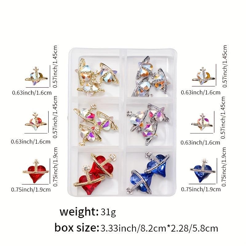 Peach Heart Nail Art Charms With Rhinestones Alloy Planet Nail Gem